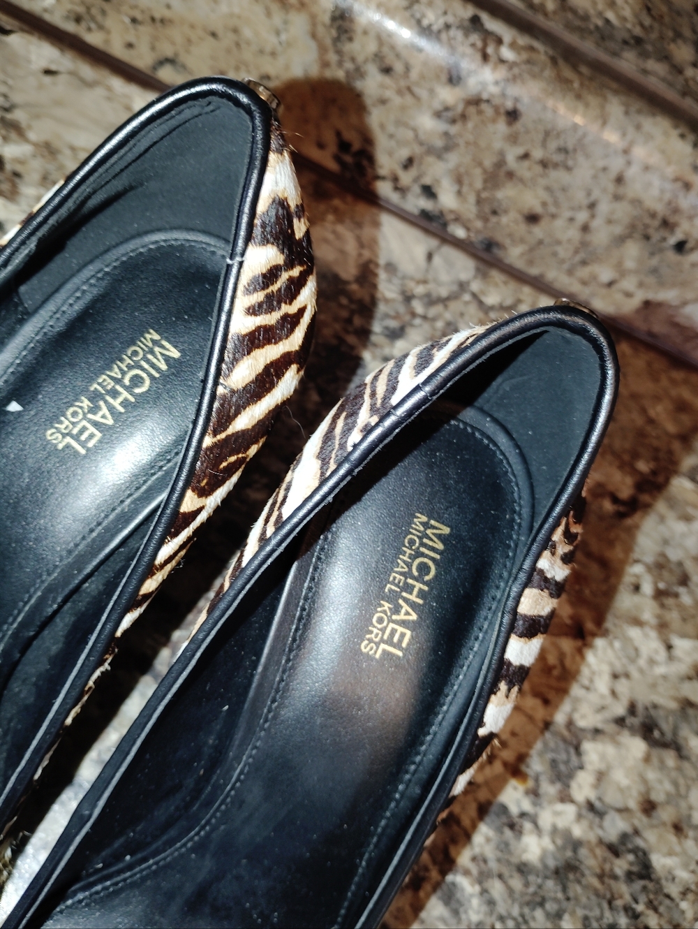 Michael Kors Zebra-Print Pointed Stiletto Heels in Black and Brown 8 Calf Hair - Picture 8 of 13